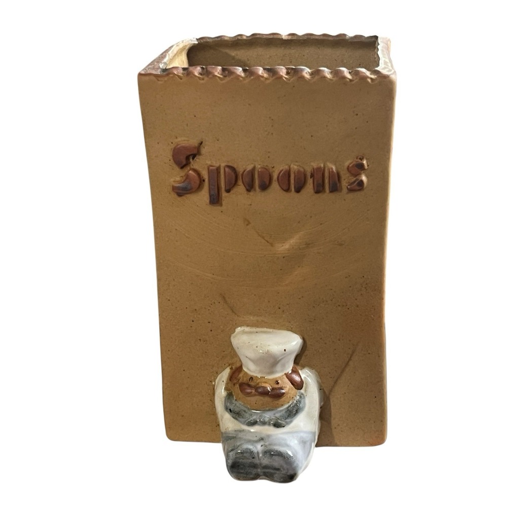 1983 Fitz & Floyd‎ Ceramic Spoons Holder Paper Bag Shape Chef Whimsical Kitchen